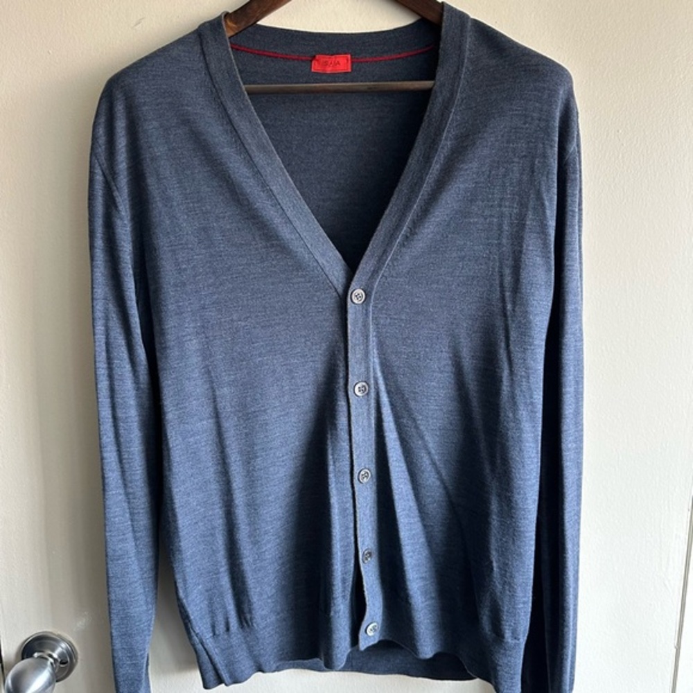 Isaia Grey Wool Cardigan Sweater US L